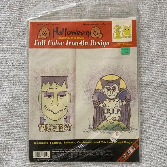 Vintage Plaid Fashion Show Originals Monstrous Halloween Iron-On Glow In Dark - Picture 1 of 9